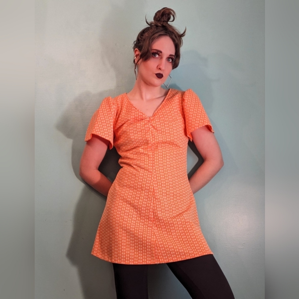 Vintage 1970's Handmade Orange Mini Dress Size Small (No tag)
